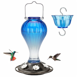 Blue Kingsyard 24oz Leak Proof Glass Hummingbird Feeder with Ant Moat 3 Blue Kingsyard 24oz Leak Proof Glass Hummingbird Feeder with Ant Moat 3