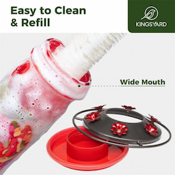 Kingsyard Round Glass Hummingbird Feeder with Flower Patterns 4 Kingsyard Round Glass Hummingbird Feeder with Flower Patterns 4