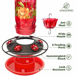 Kingsyard Round Glass Hummingbird Feeder with Flower Patterns 5 Kingsyard Round Glass Hummingbird Feeder with Flower Patterns 5