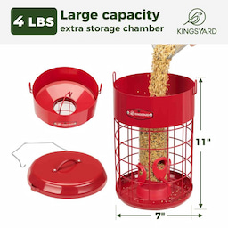 Red Kingsyard Caged Squirrel Proof Tube Feeder with Weatherproof Design 3 Red Kingsyard Caged Squirrel Proof Tube Feeder with Weatherproof Design 3