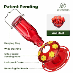 Kingsyard 16oz Glass Hummingbird Feeder 6 Ports with Ant Moat 4 Kingsyard 16oz Glass Hummingbird Feeder 6 Ports with Ant Moat 4