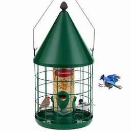 Kingsyard Caged Squirrel Proof Tube Bird Feeder with Rainproof Dome 2 Kingsyard Caged Squirrel Proof Tube Bird Feeder with Rainproof Dome 2