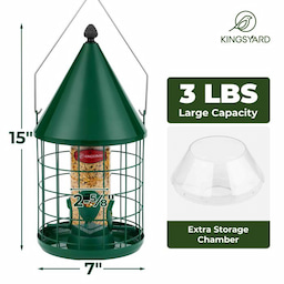 Kingsyard Caged Squirrel Proof Tube Bird Feeder with Rainproof Dome 3 Kingsyard Caged Squirrel Proof Tube Bird Feeder with Rainproof Dome 3