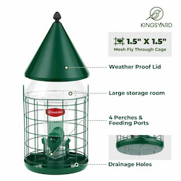 Kingsyard Caged Squirrel Proof Tube Bird Feeder with Rainproof Dome 4 Kingsyard Caged Squirrel Proof Tube Bird Feeder with Rainproof Dome 4