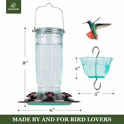 Green Kingsyard 16oz Glass Hummingbird Feeder With Ant Moat 3 Green Kingsyard 16oz Glass Hummingbird Feeder With Ant Moat 3