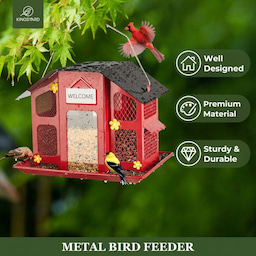 Red Kingsyard Weatherproof Metal Mesh House Hopper Bird Feeder 5 Red Kingsyard Weatherproof Metal Mesh House Hopper Bird Feeder 5