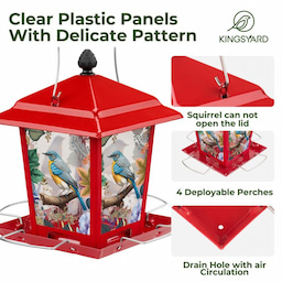 Red Kingsyard Hopper Bird Feeder with Detachable Roof 4 Red Kingsyard Hopper Bird Feeder with Detachable Roof 4