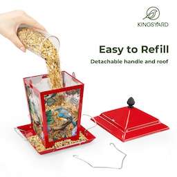 Red Kingsyard Hopper Bird Feeder with Detachable Roof 5 Red Kingsyard Hopper Bird Feeder with Detachable Roof 5