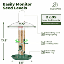 Dark Green Kingsyard Weatherproof Metal Tube Feeder with Dome 3 Dark Green Kingsyard Weatherproof Metal Tube Feeder with Dome 3