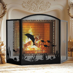 Kingsyard 3 Panel Ocean Theme Metal Fireplace Screen 1 Kingsyard 3 Panel Ocean Theme Metal Fireplace Screen 1
