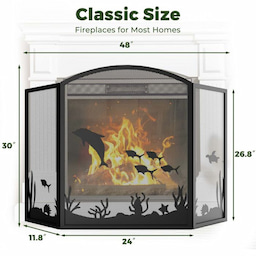 Kingsyard 3 Panel Ocean Theme Metal Fireplace Screen 3 Kingsyard 3 Panel Ocean Theme Metal Fireplace Screen 3