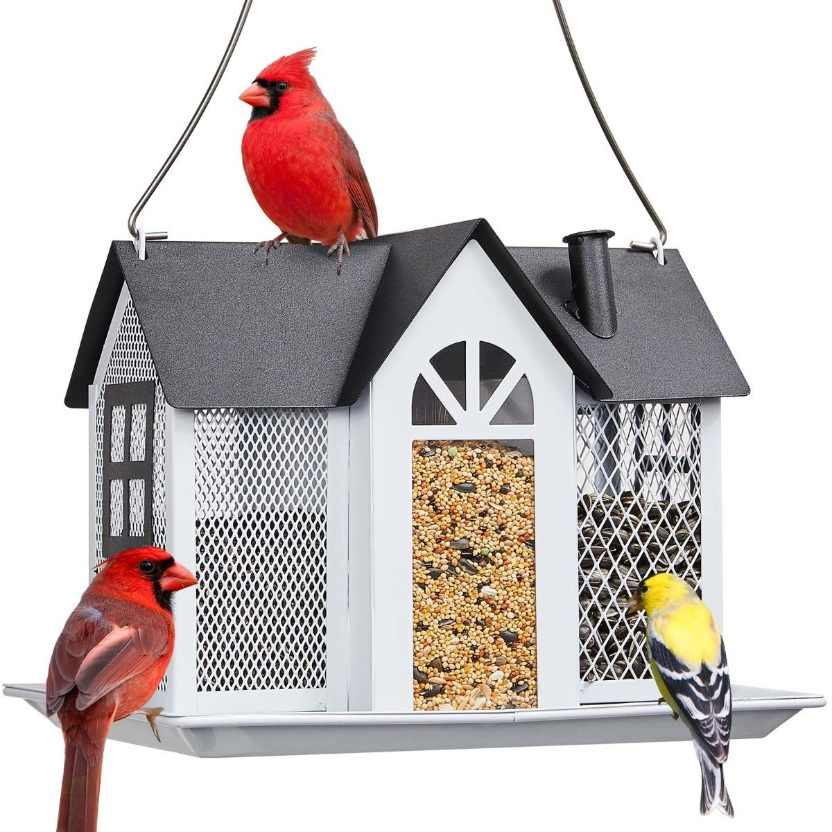 Kingsyard Metal House Bird Feeder with Large Tray