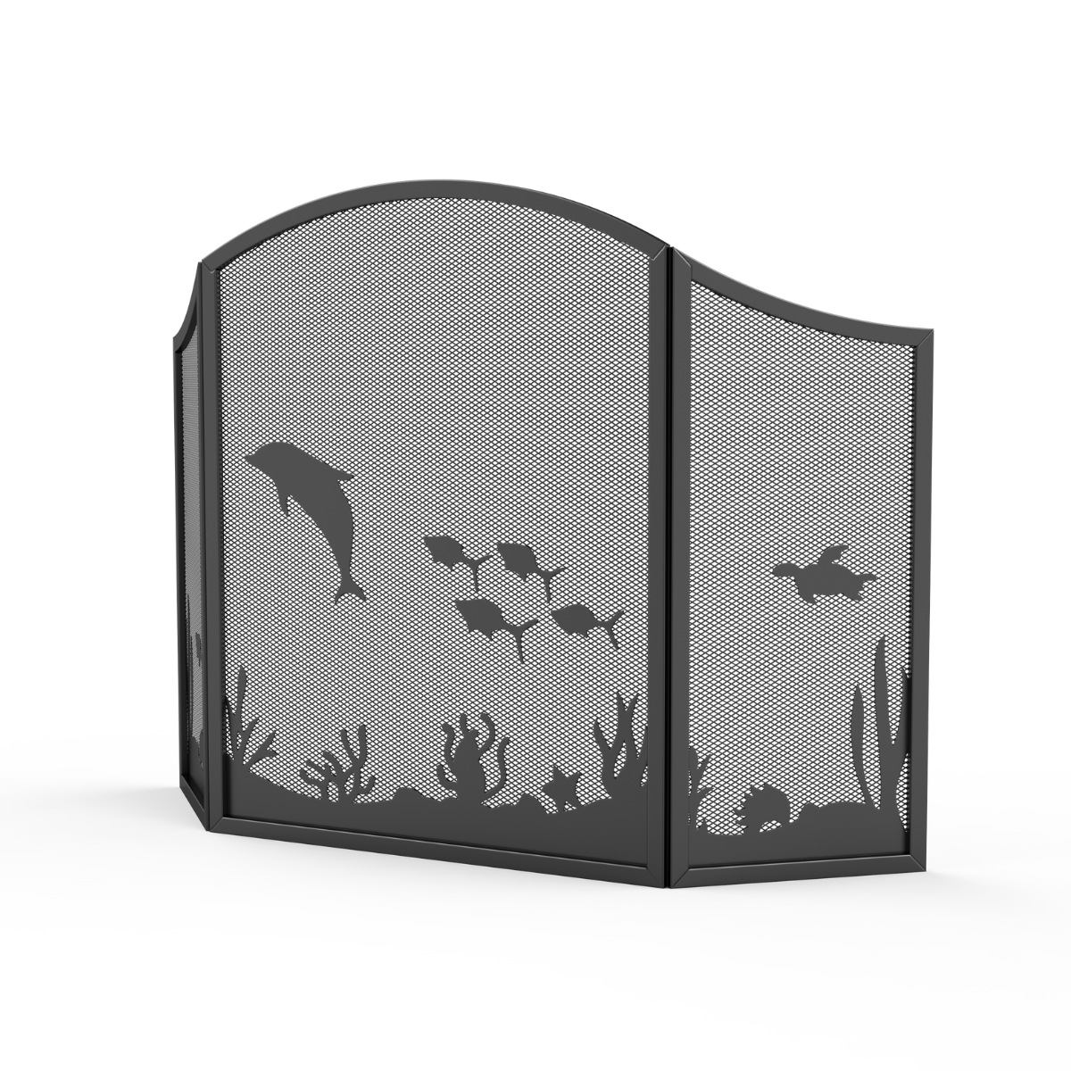 Kingsyard 3 Panel Ocean Theme Metal Fireplace Screen