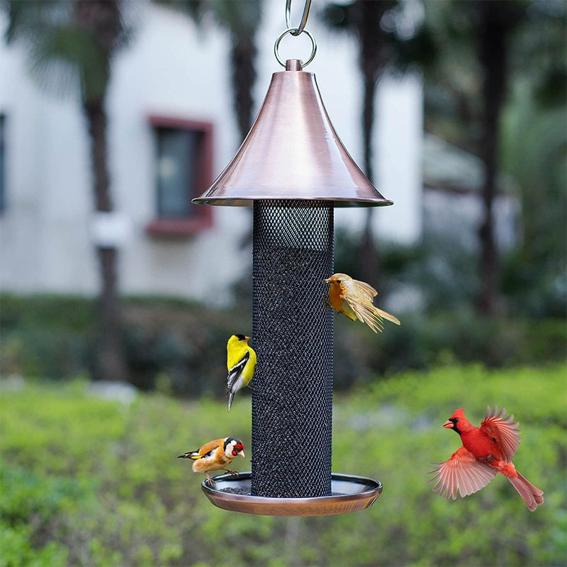 Kingsyard Metal Tube Bird Feeder with Copper Roof