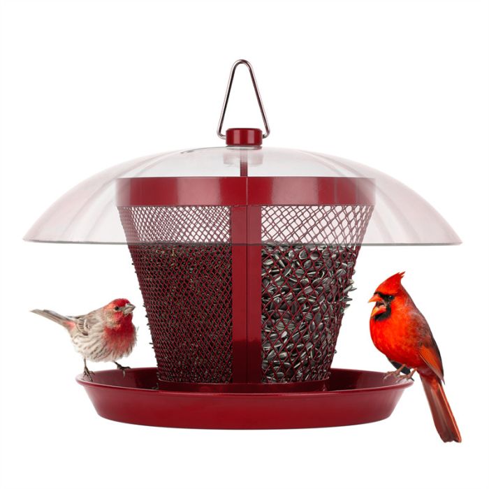 Red Kingsyard Dual-Use Metal Mesh Wild Bird Feeder with Weatherproof Dome 2 Red Kingsyard Dual-Use Metal Mesh Wild Bird Feeder with Weatherproof Dome 2