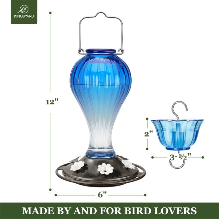 Blue Kingsyard 24oz Leak Proof Glass Hummingbird Feeder with Ant Moat 4 Blue Kingsyard 24oz Leak Proof Glass Hummingbird Feeder with Ant Moat 4