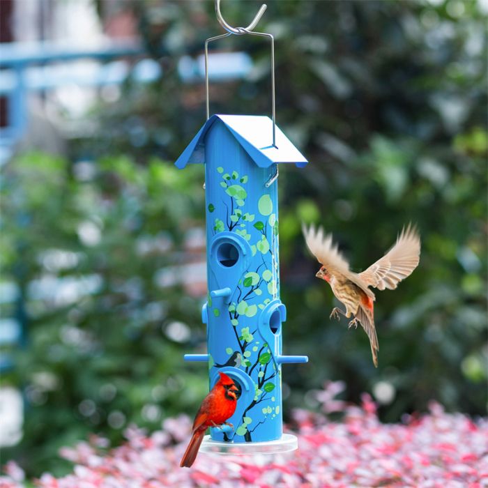 Blue Kingsyard Artwork Metal Tube Bird Feeder 9 Blue Kingsyard Artwork Metal Tube Bird Feeder 9
