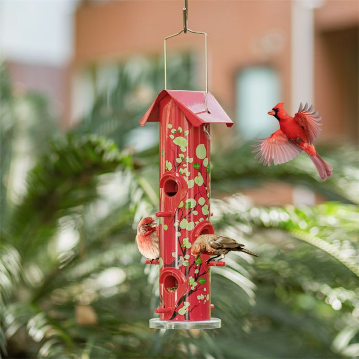Red Kingsyard Artwork Metal Tube Bird Feeder 8 Red Kingsyard Artwork Metal Tube Bird Feeder 8