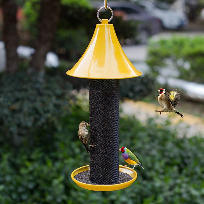 Mesh-Yellow Kingsyard Metal Tube Bird Feeder with Copper Roof 7