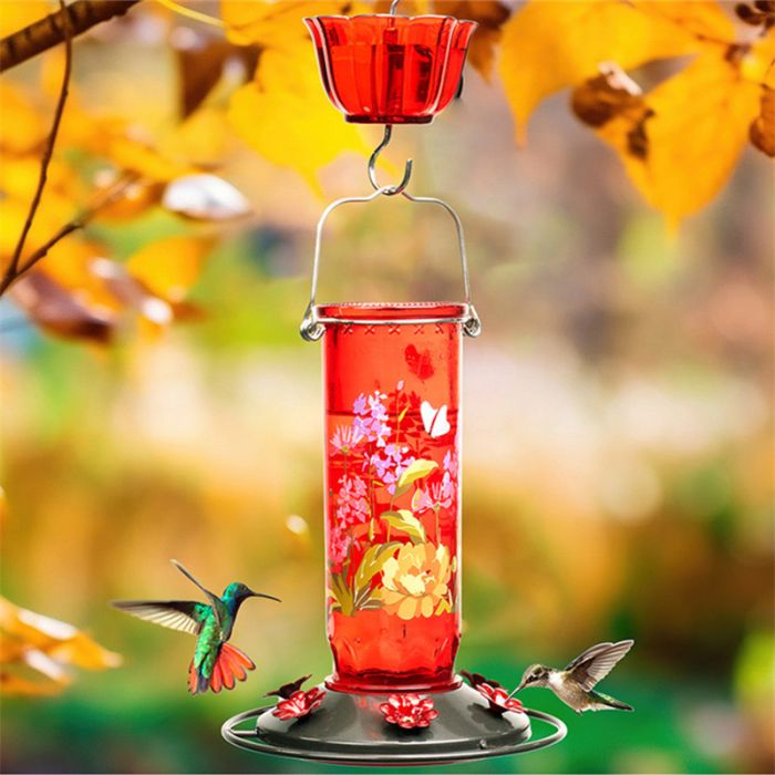 Kingsyard Round Glass Hummingbird Feeder with Flower Patterns 1 Kingsyard Round Glass Hummingbird Feeder with Flower Patterns 1
