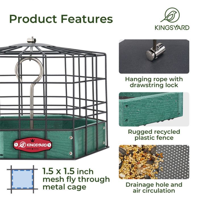 Green Kingsyard Squirrel-Proof Platform Hanging Bird Feeder 5