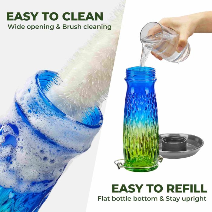 Green & Blue Kingsyard 24oz Large Capacity Glass Bird Water Feeder 5 Green & Blue Kingsyard 24oz Large Capacity Glass Bird Water Feeder 5