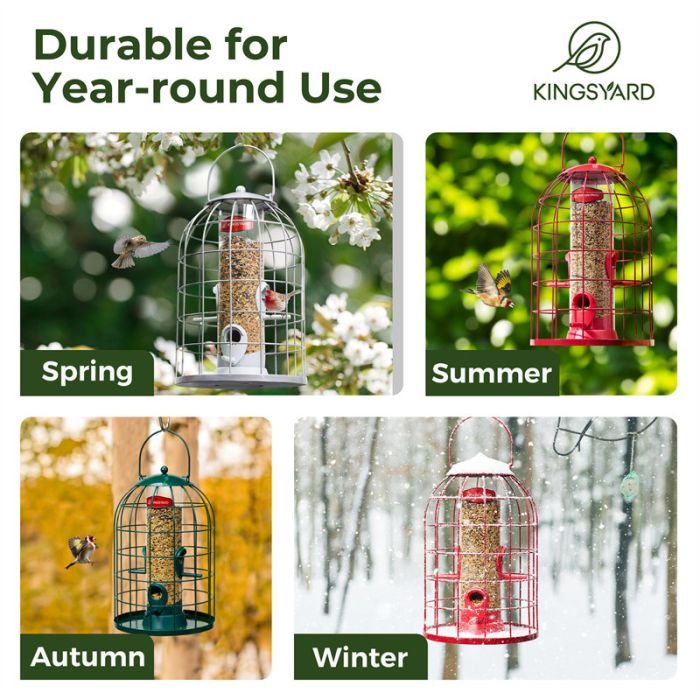 Red Kingsyard Caged Squirrel Proof Tube Feeder with Rainproof Design 7