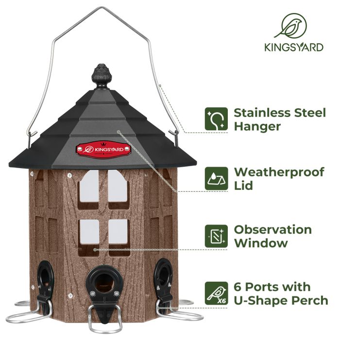 Brown Kingsyard Wild Bird Feeder for Outside Hanging 4 Brown Kingsyard Wild Bird Feeder for Outside Hanging 4