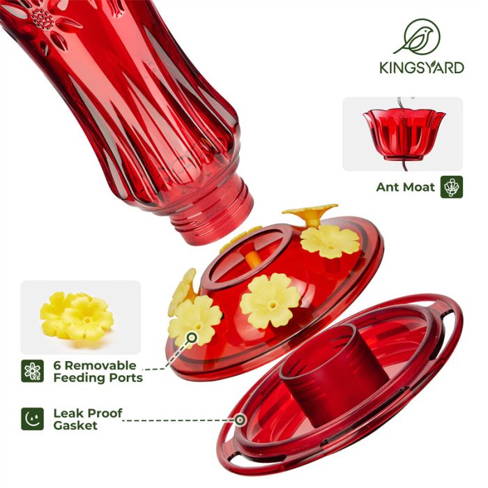 Red Kingsyard 24oz Glass Hummingbird Feeder with Ant Moat 4