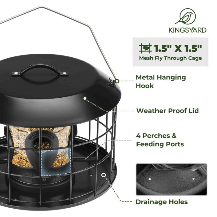 Black Kingsyard Squirrel Proof Caged Tube Bird Feeder 4 Black Kingsyard Squirrel Proof Caged Tube Bird Feeder 4