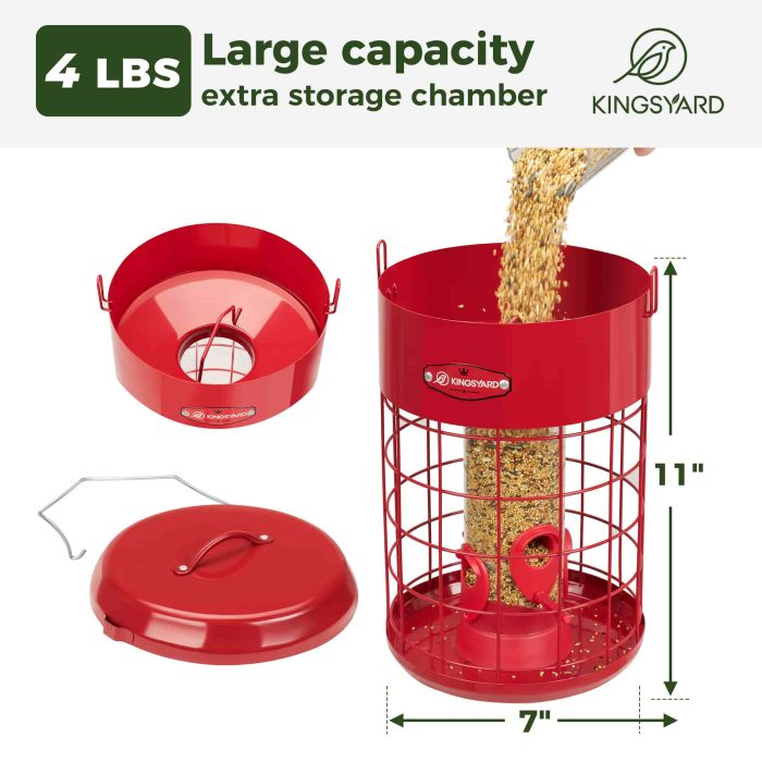 Red Kingsyard Caged Squirrel Proof Tube Feeder with Weatherproof Design 3