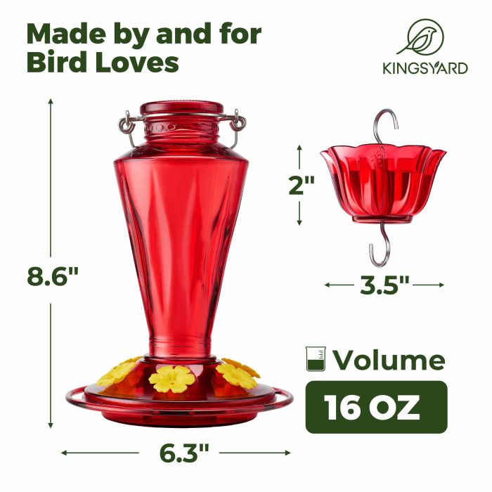 Kingsyard 16oz Glass Hummingbird Feeder with Ant & Bee Proof 3