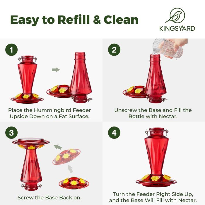 Red Kingsyard 16oz Glass Hummingbird Feeder with Ant & Bee Proof 5