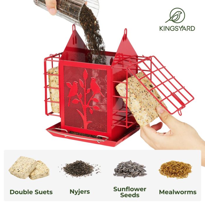 Kingsyard Double Suet Hopper Bird Feeder With Rainproof Roof 4