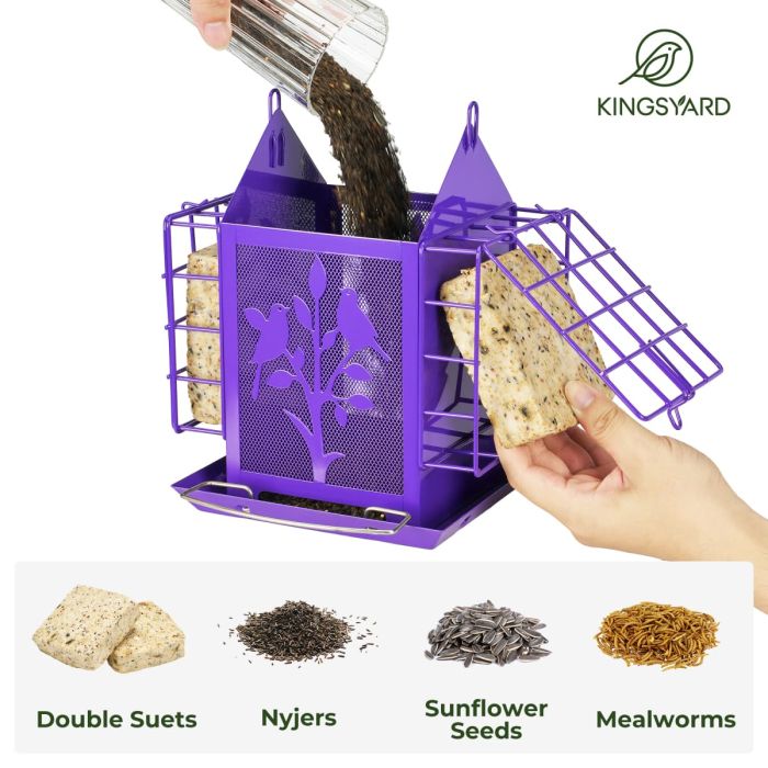 Purple Kingsyard Double Suet Hopper Bird Feeder With Rainproof Roof 5 Purple Kingsyard Double Suet Hopper Bird Feeder With Rainproof Roof 5