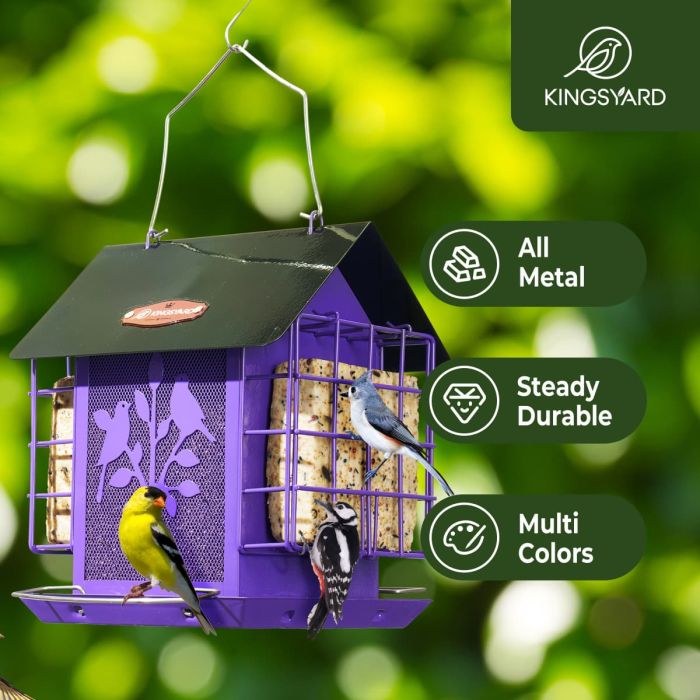 Purple Kingsyard Double Suet Hopper Bird Feeder With Rainproof Roof 7 Purple Kingsyard Double Suet Hopper Bird Feeder With Rainproof Roof 7