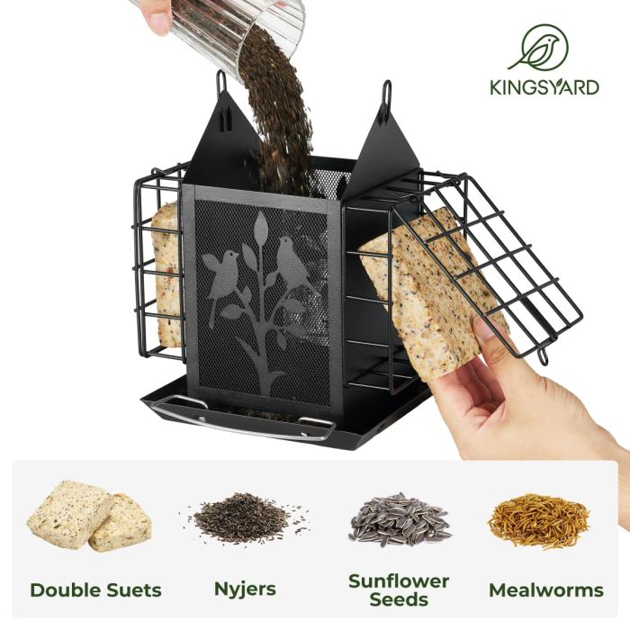 Black Kingsyard Double Suet Hopper Bird Feeder With Rainproof Roof 4 Black Kingsyard Double Suet Hopper Bird Feeder With Rainproof Roof 4