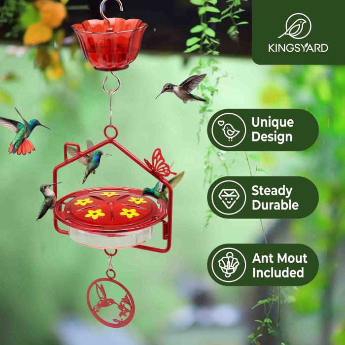 Kingsyard House Shape Tray Hummingbird Feeder with Ant Moat 7