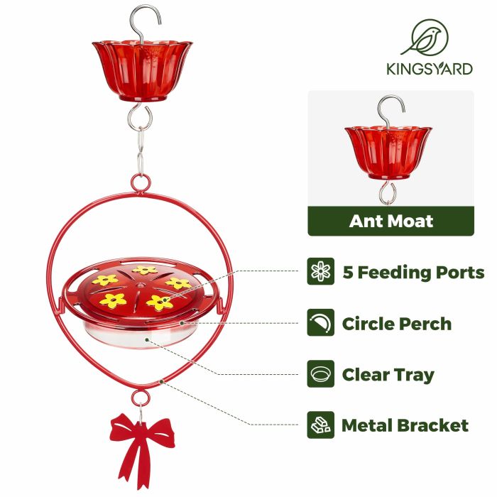 Red Kingsyard Oval Shape Tray Hummingbird Feeder with Ant Moat 3