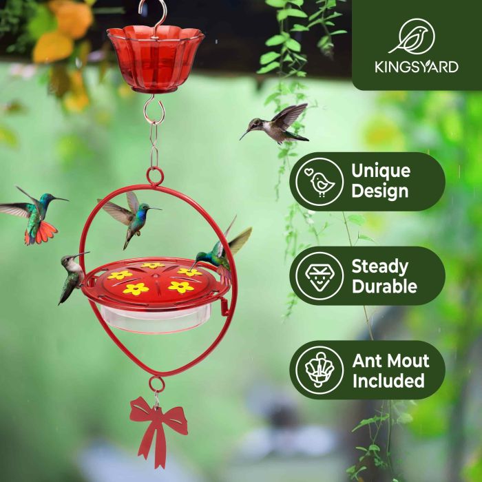 Red Kingsyard Oval Shape Tray Hummingbird Feeder with Ant Moat 7