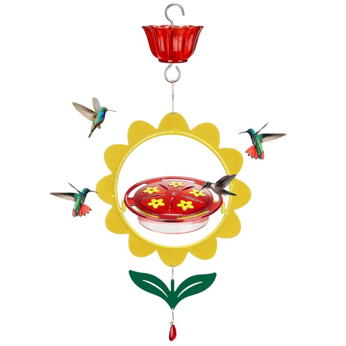Yellow Kingsyard Floral Shape Tray Hummingbird Feeder with Ant Moat 2