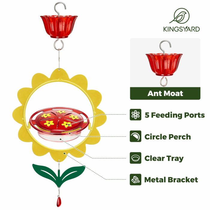 Yellow Kingsyard Floral Shape Tray Hummingbird Feeder with Ant Moat 3