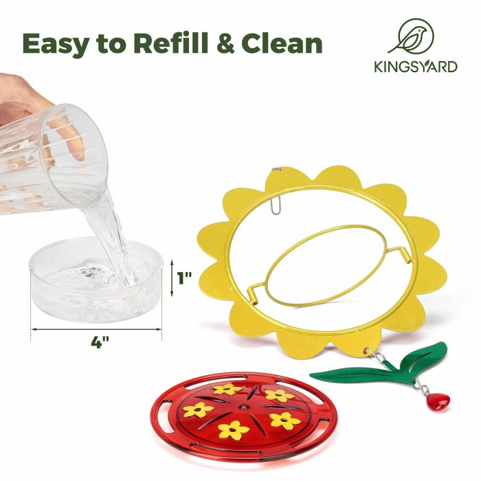 Yellow Kingsyard Floral Shape Tray Hummingbird Feeder with Ant Moat 4