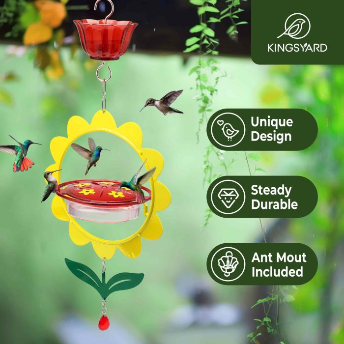 Yellow Kingsyard Floral Shape Tray Hummingbird Feeder with Ant Moat 7