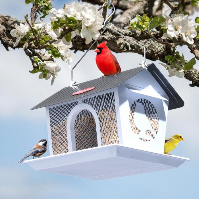 White Kingsyard Weatherproof Metal Mesh Hopper Bird Feeder 1