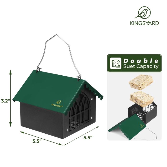 Green Kingsyard Metal Upside Down Double Suet Bird Feeder 4 Green Kingsyard Metal Upside Down Double Suet Bird Feeder 4