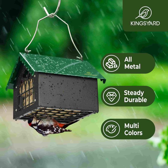 Green Kingsyard Metal Upside Down Double Suet Bird Feeder 7 Green Kingsyard Metal Upside Down Double Suet Bird Feeder 7