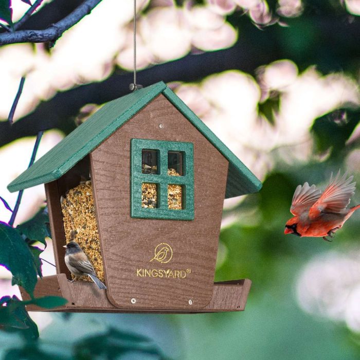 Kingsyard Recycled Plastic Hopper Bird Feeder with Weatherproof Roof 6