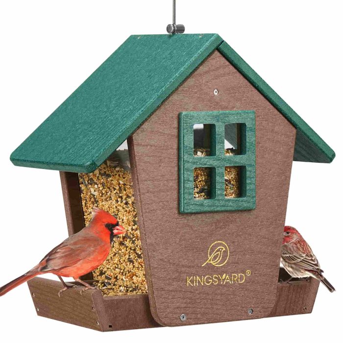Kingsyard Recycled Plastic Hopper Bird Feeder with Weatherproof Roof 2