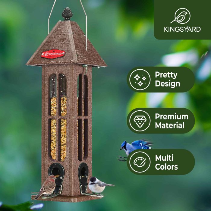 Brown Kingsyard Rainproof Tube Feeder with 4 Ports 6 Brown Kingsyard Rainproof Tube Feeder with 4 Ports 6